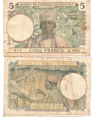 Francuska Afryka Zachodnia, 5 Franków 1937-1941 F