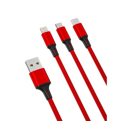 XO KABEL NB173 3w1 1,2m 2,4A czerwony lightning/type-c/micro