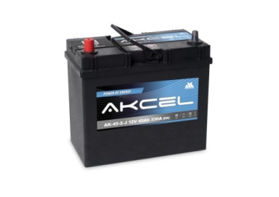 Акумулятор akcel 45ah, 45 ah, 330a, ak-45-2-j фото №1