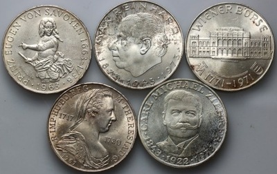 Austria, zestaw 5 x 25 szylingów 1963-1973