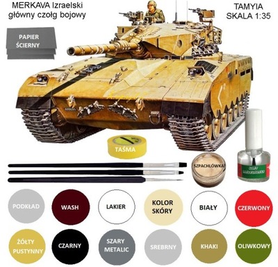 Model do sklejania podstawowego izraelskiego czołgu MERKAVA + farby, klej..