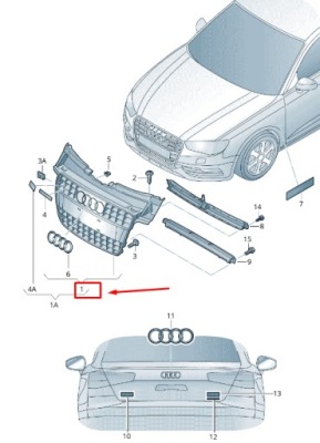 Audi a5 sportback 8t радиатор решётка 8t0853651act94 8t0853651ac t94 фото №1