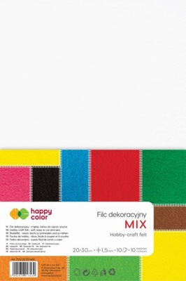Filc dekoracyjny 20x30 cm 1,5 mm 10 arkuszy MIX Happy Color