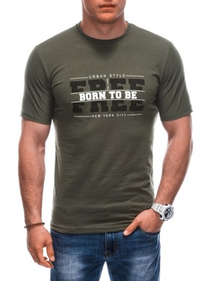 T-shirt męski koszulka z nadrukiem 100% bawełna 1924S khaki XXL