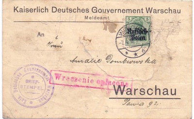 A6012 Polska, okupacja niemiecka 1914-1918 kartka poczt. z roku 1916