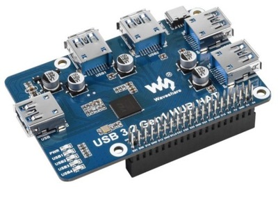 USB 3.2 Gen1 HUB HAT - 4-portowy HUB USB 3.2 dla Raspberry Pi