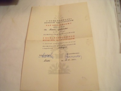 Dyplom Konkurs Recytatorski 1953