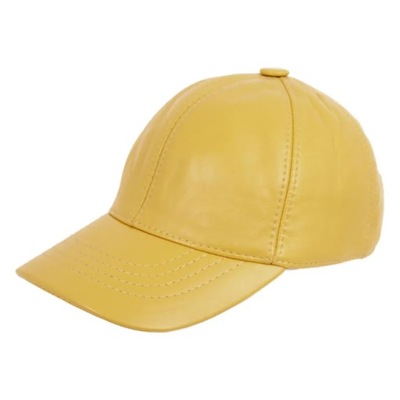 K227B Żółta skórzana czapka bejsbolówka ocieplona