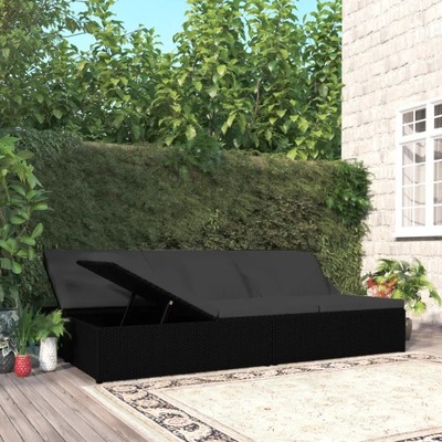 Rozkładane łóżko ogrodowe z poduszkami polirattan czarne