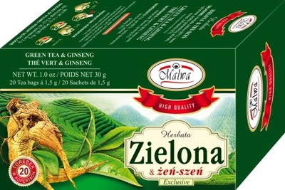 Malwa Herbata Zielona z żen-szeniem 30 g (20 x 1,5 g)