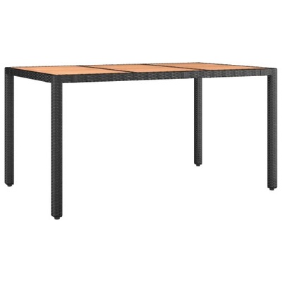 Stół ogrodowy rattan PE, stal, drewno akacjowe, 150x90x75 cm, czarny