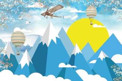 plakat dla dzieci 70x50 samolot i balon nad górami
