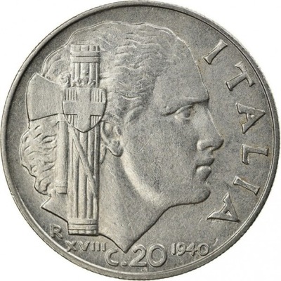 Włochy 20 centesimi 1940 Italia magnetyczna rant ząbkowany
