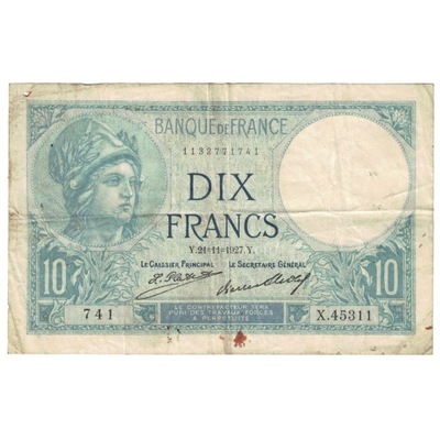 Francja, 10 Francs, Minerve, 1927, X.45311, VF(20-