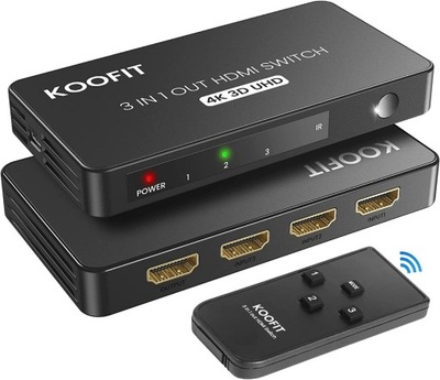 KOOFIT 3w1 PRZEŁĄCZNIK HDMI 4K PRZY 60Hz Z PILOTEM