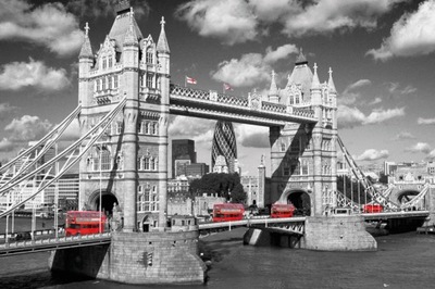 Czerwone Autobusy Tower Londyn - plakat 91,5x61 cm
