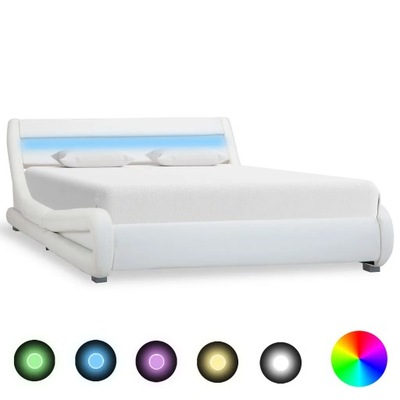 Rama łóżka z LED, biała, sztuczna skóra, 120 x 200