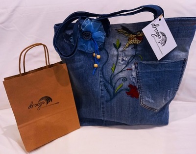 Torba handmade jeans recykling format A4