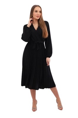 Sukienka plisowana wiązana w pasie czarna