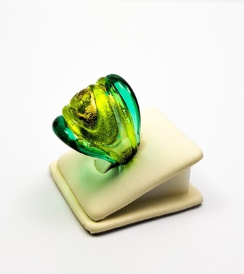 Pierścionek Zielono-Złoty - biżuteria szkło Murano