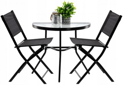 Zestaw mebli balkonowych stolik połówka + 2 składane krzesła czarny