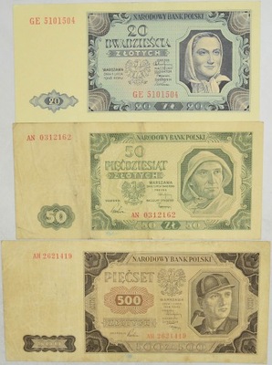 13.aj.Zest.PRL, Banknoty 1948 szt.3, St.3+