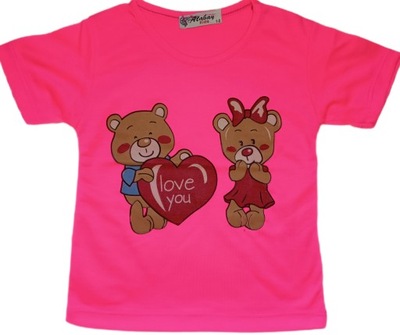 Bluzka koszulka t-shirt dla dziewczynki misie serduszka 128 na Walentynki