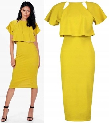 BOOHOO sukienka ołówkowa żółta midi letnia 36 S