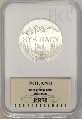 10 złotych 2008 Sybiracy GCN PR70 – SREBRO