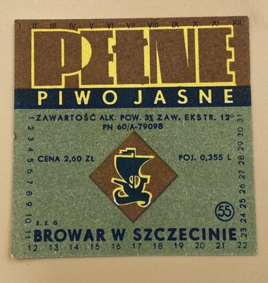 Etykieta piwo pełne jasne Browar w Szczecinie