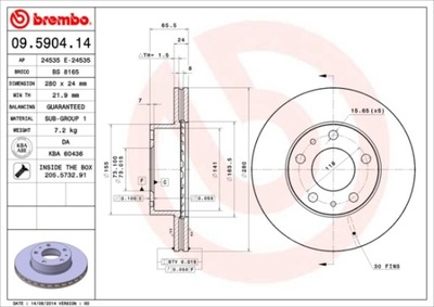 ГАЛЬМІВНІ ДИСКИ ГАЛЬМІВНІ ПЕРЕД BREMBO 09.5904.14 09590414