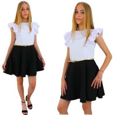 Galowa sukienka biało-czarna Szkoła 152