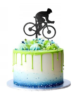 Topper dekoracja na tort ROWERZYSTA rower czarny