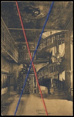 PTP - GDAŃSK # DANZIG # RATUSZ, SCHODY, HOL # POCZTÓWKA # 1920