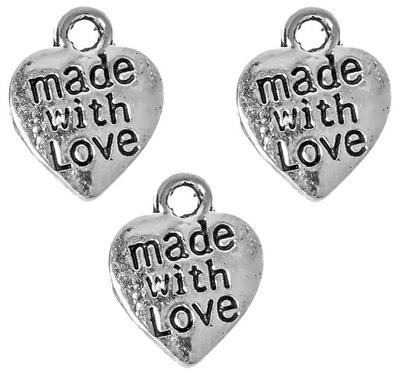 ZAWIESZKI CHARMS SERCA MADE WITH LOVE 8szt 12mm