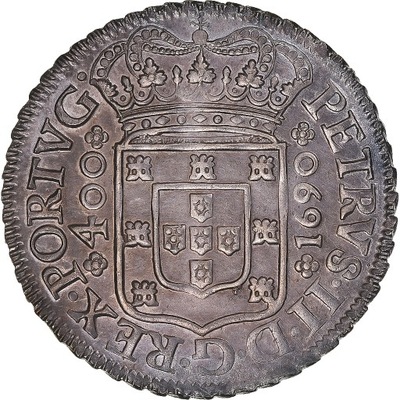 Moneta, Portugal, Pedro II, 400 Reis, Cruzado Novo