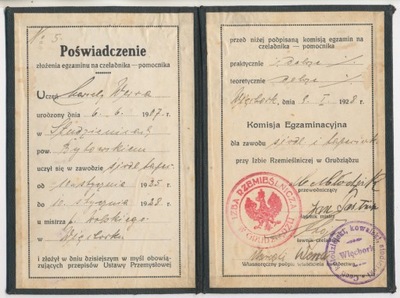 Świadectwo Czeladnicze, Grudziądz 1928 r. (785)