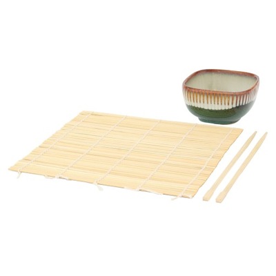 Zestaw do Serwowania Sushi Mata Bambusowa Pałeczki Miseczka Porcelana Earth