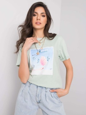 PEPPER & MINT MIĘTOWY T-SHIRT Z NADRUKIEM (L) MIĘTOWY