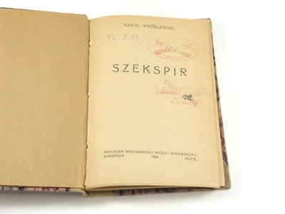 Szekspir (monografia, Karol Wróblewski, 1924)