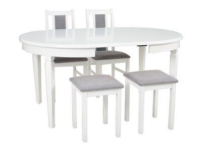 Stół biały 110/210 2 krzesła 2 taborety stołki