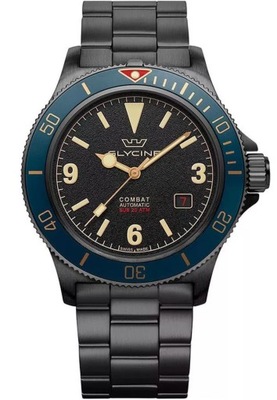 Zegarek Męski Swiss Made GLYCINE Combat Diver GL0291 Wodoodporny Czarny