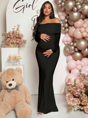 SHEIN MATERNITY SUKIENKA MAXI CZARNA ODKRYTE RAMIONA GŁADKA XL 089