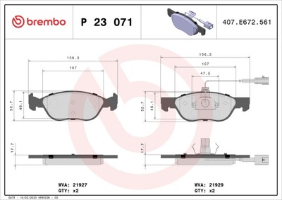 BREMBO P 23 071 КОМПЛЕКТ КОЛОДОК ТОРМОЗНЫХ, ТОРМОЗА TARCZOWE