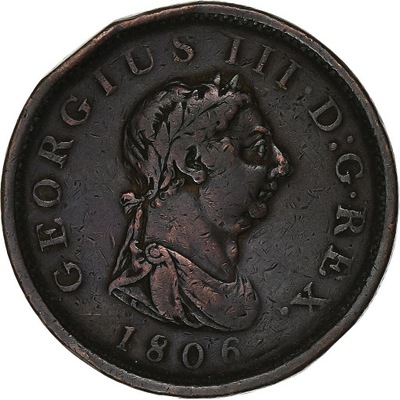 Wielka Brytania, George III, Penny, 1806, Miedź, E