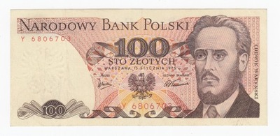 Banknot 100 zł 1975, seria Y, st. 3, rzadszy