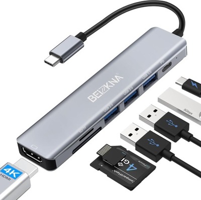 Hub USB C, 7 w 1, adapter wieloportowy USB-C z 100 W PD, 4K HDMI
