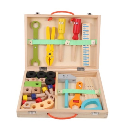 Drewniany zestaw narzędzi do układania puzzli i zabawek