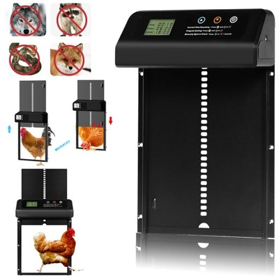 AUTOMATYCZNE DRZWI DO KURNIKA LCD ZABEZPIECZENIE PRZED PRZYTRZAŚNIĘCIEM