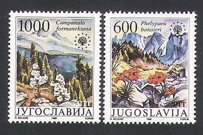 Jugosławia 1988 Znaczki 2284-2285 ** kwiaty góry ochrona przyrody